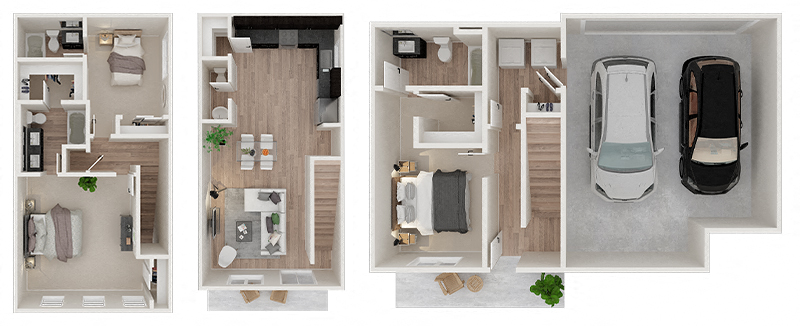 Floor plan for 3 beds, 3.5 baths, 1719 sqft
